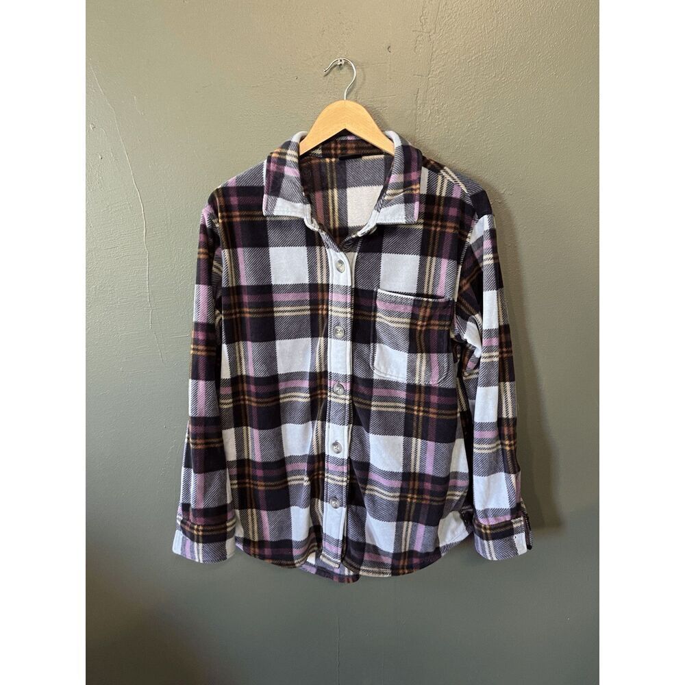 Eddie Bauer Womens Multicolor Fleece Flannel Button Up Long Sleeve Shirt Size L